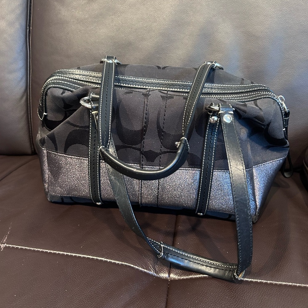Vintage Coach Black and Silver Handbag